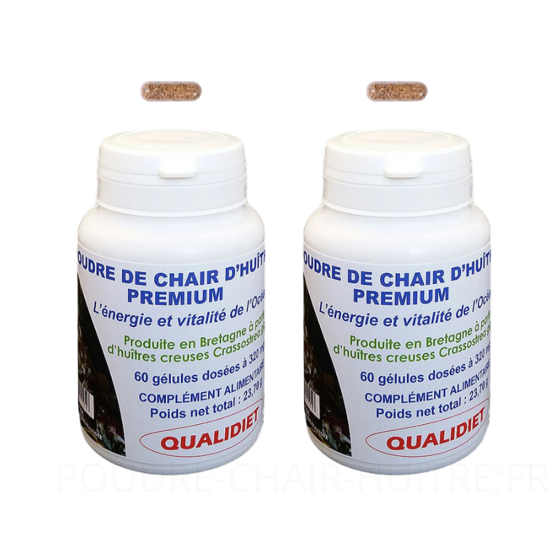 Complément alimentaire à base de poudre de chair d'huitre, 60 gélules, Vital Osmose , 2 flacons