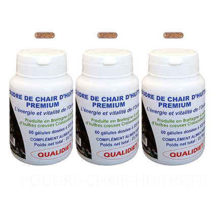 Complément alimentaire à base de poudre de chair d'huitre, 60 gélules, Vital Osmose , 3 flacons en promotion 